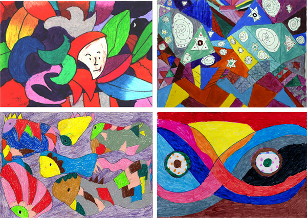 部分作品展示左上:《葉叢與面孔》劉一,上海自閉癥;右上:《斑駁的星光》婷婷,成都,精神障礙左下:《無名》娜娜,成都,精神障礙右下:《無名》娜娜,成都,精神障礙